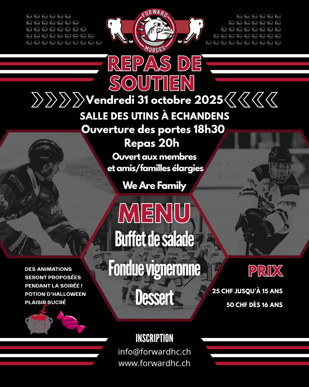 Flyer HC Forward Morges pour le repas de soutien du MOJU